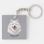 Happy White Samoyed Dog Sleutelhanger (Achterkant)