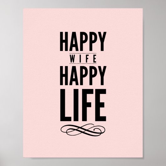 Happy Wife Cool Typography Poster in Pink (Voorkant)