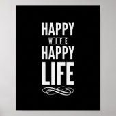 Happy Wife Happy Life Quote Print Black en White (Voorkant)
