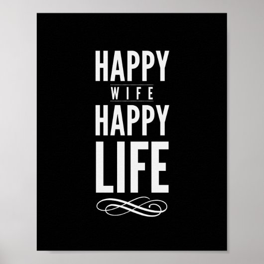 Happy Wife Happy Life Quote Print Black en White (Voorkant)