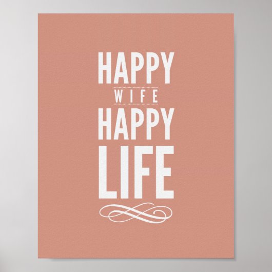 Happy Wife Happy Life Quote print Salmon (Voorkant)