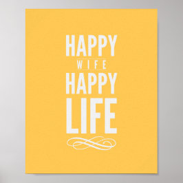 Happy Wife Typographic Quote Print in Yellow