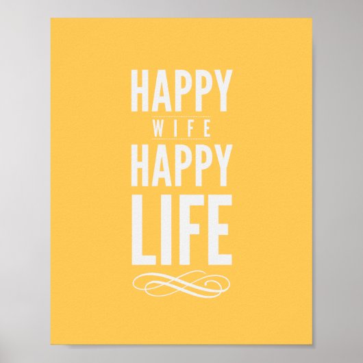 Happy Wife Typographic Quote Print in Yellow (Voorkant)