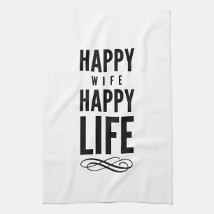 Happy Wife Typography Quottes White Theedoek