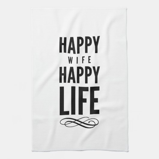 Happy Wife Typography Quottes White Theedoek (Verticaal)
