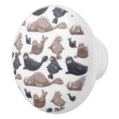 Happy Wild Seals Pattern Keramische Knop (Rechts)