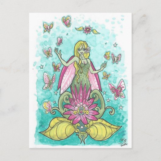 Happy Wings Fairy + Butterflies Fantasy Art Print Briefkaart (Voorkant)