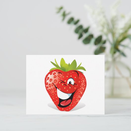 Happy Winking Strawberry Face Briefkaart (Staand voorkant)