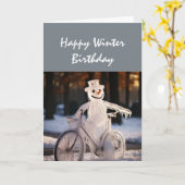 Happy Winter Birthday Humor Funny Snowman Kaart (Gele Bloem)