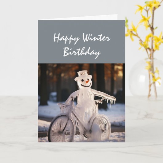 Happy Winter Birthday Humor Funny Snowman Kaart (Gele Bloem)