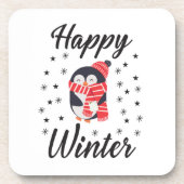 Happy Winter, Cute Penguin Bier Onderzetter (Voorkant)