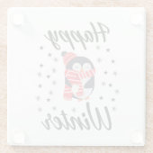 Happy Winter, Cute Penguin Glazen Onderzetter (Achterkant)