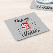 Happy Winter, Cute Penguin Kartonnen Onderzetters (Schuin)