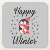 Happy Winter, Cute Penguin Kartonnen Onderzetters (Voorkant)
