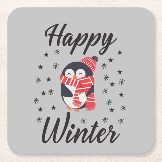Happy Winter, Cute Penguin Kartonnen Onderzetters (Voorkant)