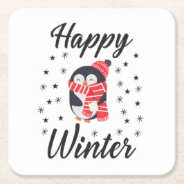Happy Winter, Cute Penguin Kartonnen Onderzetters