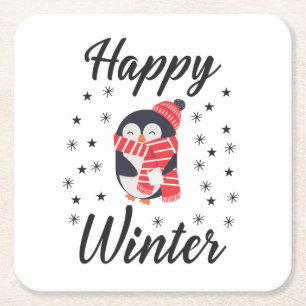 Happy Winter, Cute Penguin Kartonnen Onderzetters