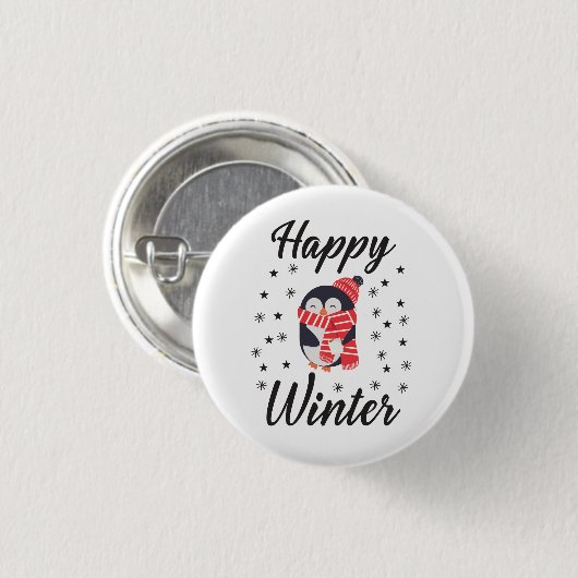 Happy Winter, Cute Penguin Ronde Button 3,2 Cm (Voorkant /achterkant)