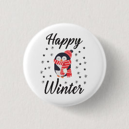 Happy Winter, Cute Penguin Ronde Button 3,2 Cm