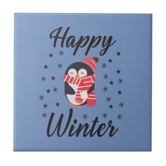Happy Winter, Cute Penguin Tegeltje (Voorkant)