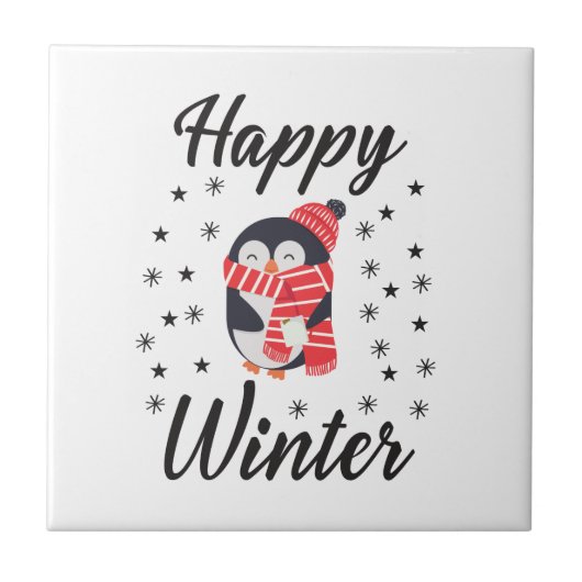 Happy Winter, Cute Penguin Tegeltje (Voorkant)