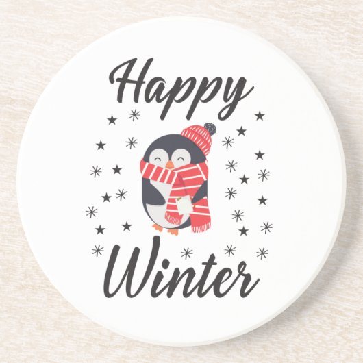 Happy Winter, Cute Penguin Zandsteen Onderzetter (Voorkant)
