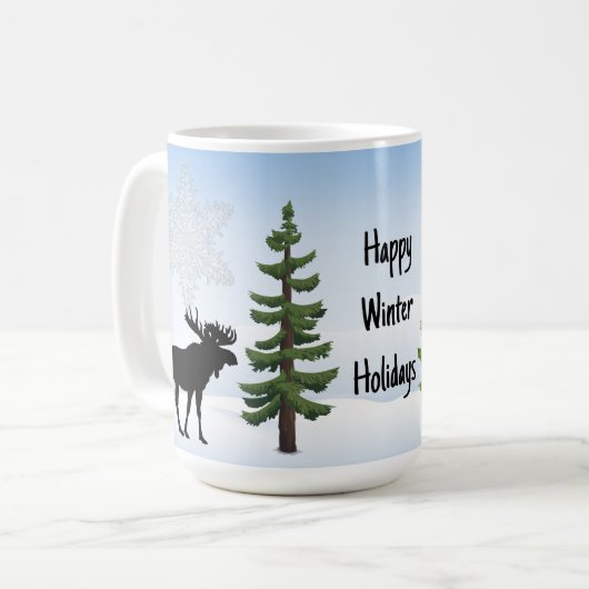 Happy Winter Feestdagen Moose en Snowflake Koffiemok (Voorkant links)