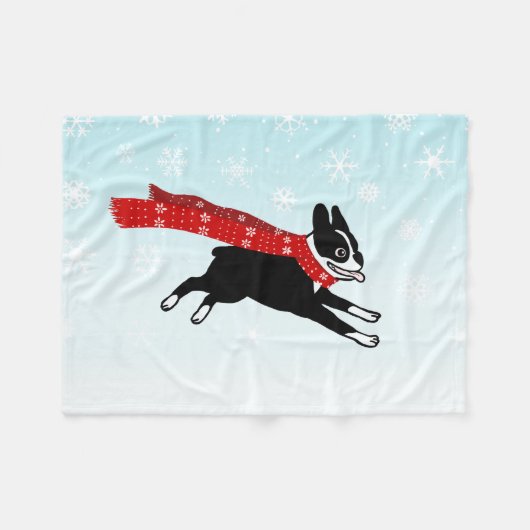 Happy Winter Fun Boston Terrier met rode sjaal Fleece Deken (Voorkant (Horizontaal))