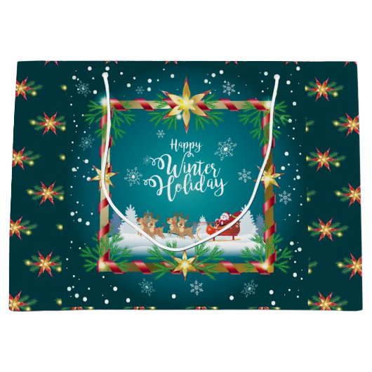 Happy Winter Holiday Snowy Fairy Tale with Santa Groot Cadeauzakje (Voorkant)
