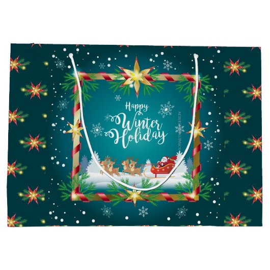 Happy Winter Holiday Snowy Fairy Tale with Santa Groot Cadeauzakje (Achterkant)