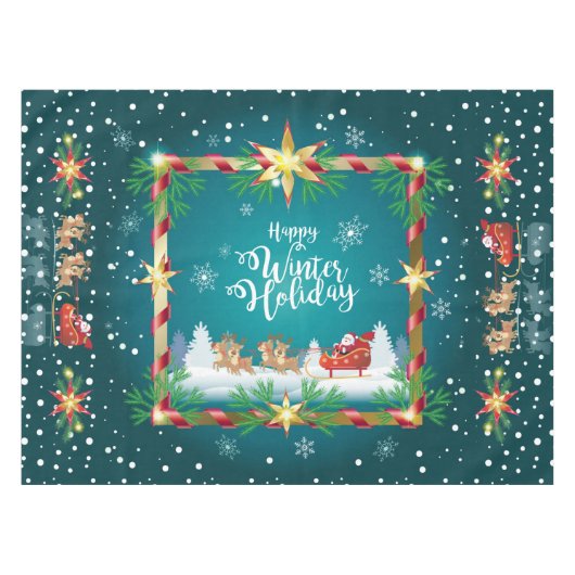Happy Winter Holiday Snowy Fairy Tale with Santa Tafelkleed (Voorkant (Horizontaal))