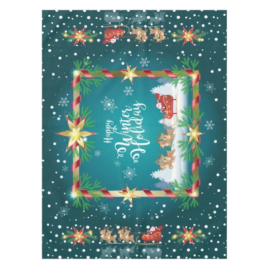 Happy Winter Holiday Snowy Fairy Tale with Santa Tafelkleed (Voorkant)