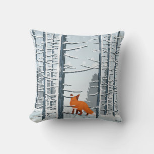 Happy Winter met boslandschap en vossendier Kussen