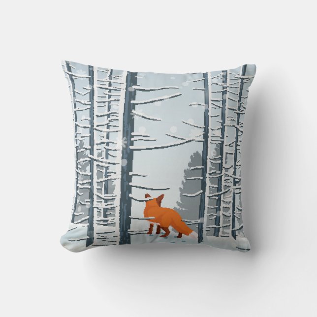 Happy Winter met boslandschap en vossendier Kussen (Voorkant)