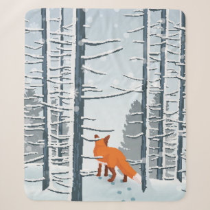 Happy Winter met boslandschap en vossendier Sherpa Deken