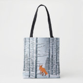 Happy Winter met boslandschap en vossendier Tote Bag (Voorkant)