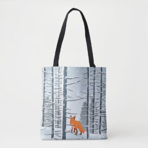 Happy Winter met boslandschap en vossendier Tote Bag