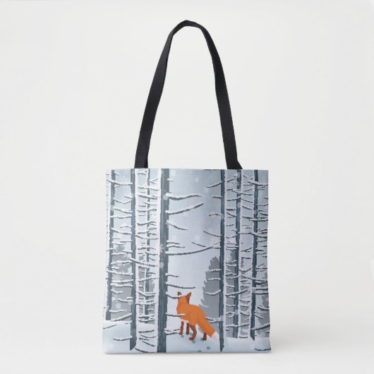 Happy Winter met boslandschap en vossendier Tote Bag (Voorkant)