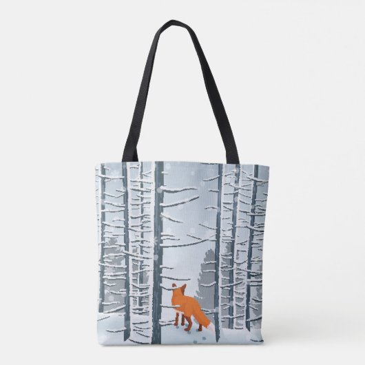 Happy Winter met boslandschap en vossendier Tote Bag (Achterkant)