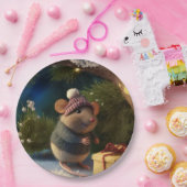 Happy Winter Mouse met cadeau Paper Borden Papieren Bordje (Feest)