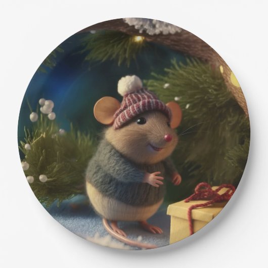 Happy Winter Mouse met cadeau Paper Borden Papieren Bordje (Voorkant)