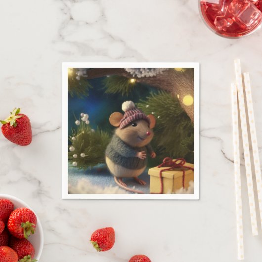 Happy Winter Mouse met cadeau Paper Borden Servet (Insitu)