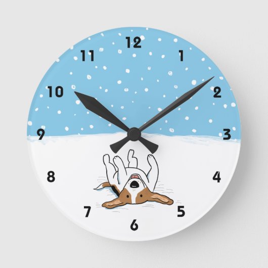 Happy Winter Snow Beagle - Cute Cartoon Dog Ronde Klok (Voorkant)