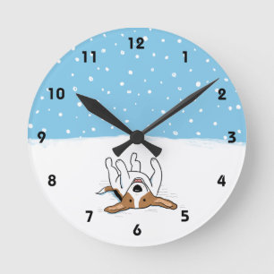 Happy Winter Snow Beagle - Cute Cartoon Dog Ronde Klok
