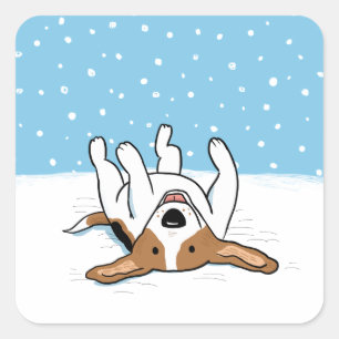 Happy Winter Snow Beagle - Cute Cartoon Dog Vierkante Sticker
