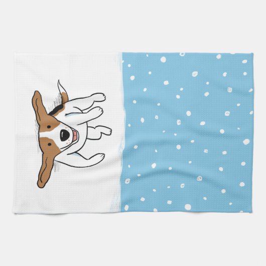 Happy Winter Snow Beagle - Cute Dog Cartoon Theedoek (Horizontaal)