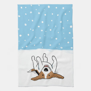 Happy Winter Snow Beagle - Cute Dog Cartoon Theedoek