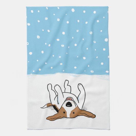 Happy Winter Snow Beagle - Cute Dog Cartoon Theedoek (Verticaal)