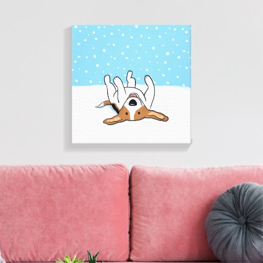 Happy Winter Snow Beagle - Schattigee Cartoon Canvas Afdruk (Insitu (Woonkamer))