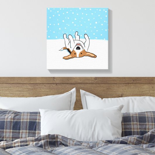 Happy Winter Snow Beagle - Schattigee Cartoon Canvas Afdruk (Insitu (Slaapkamer))